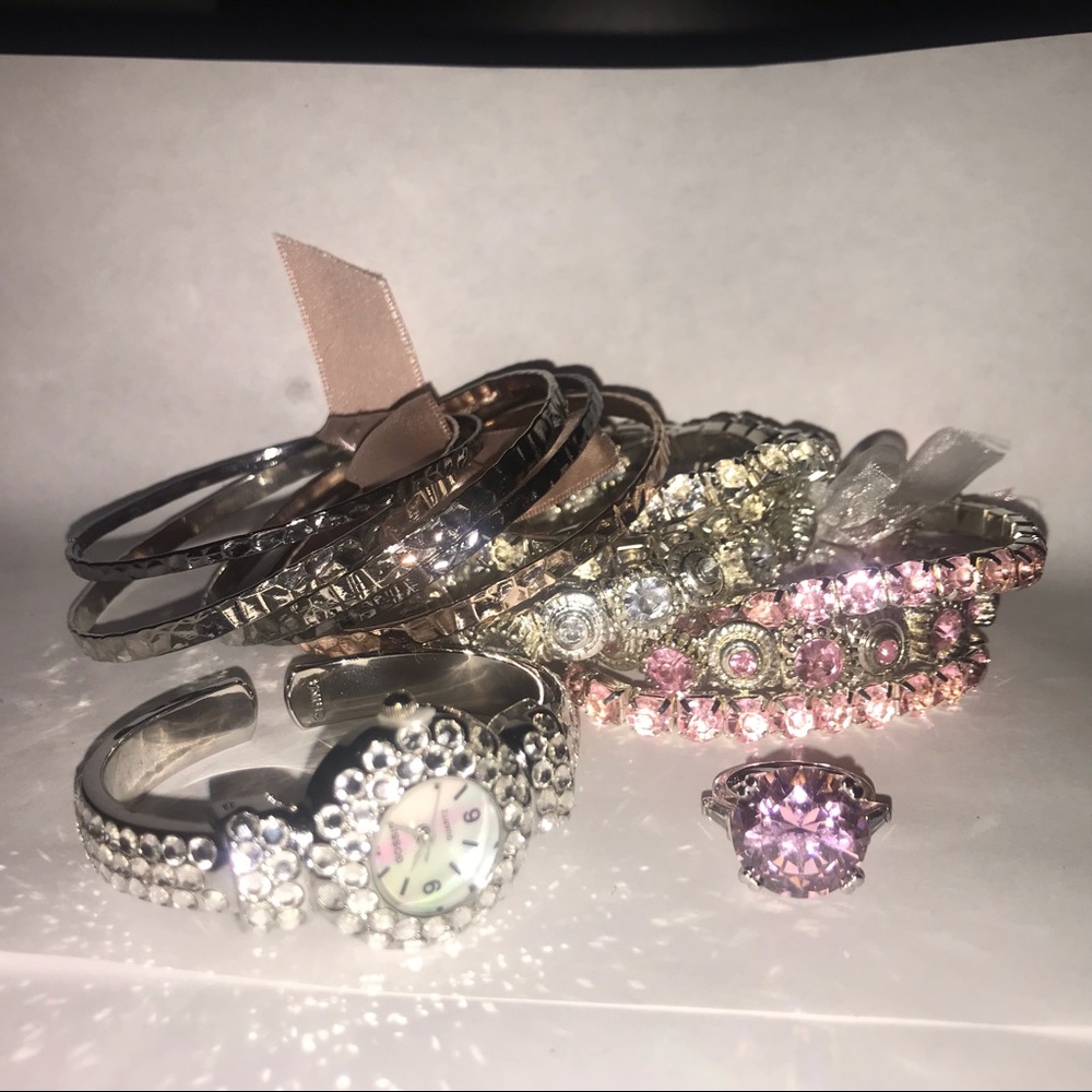 Lot of pink silver jewelry ring bracelets new